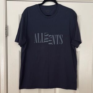 All Saints Men's dark blue Nico distressed logo tee